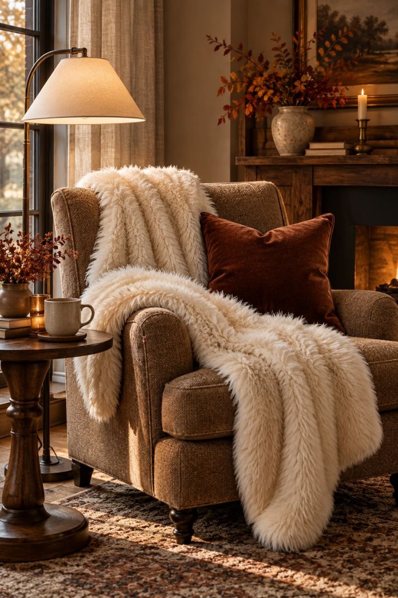 Fall room inspo idea faux fur throw
