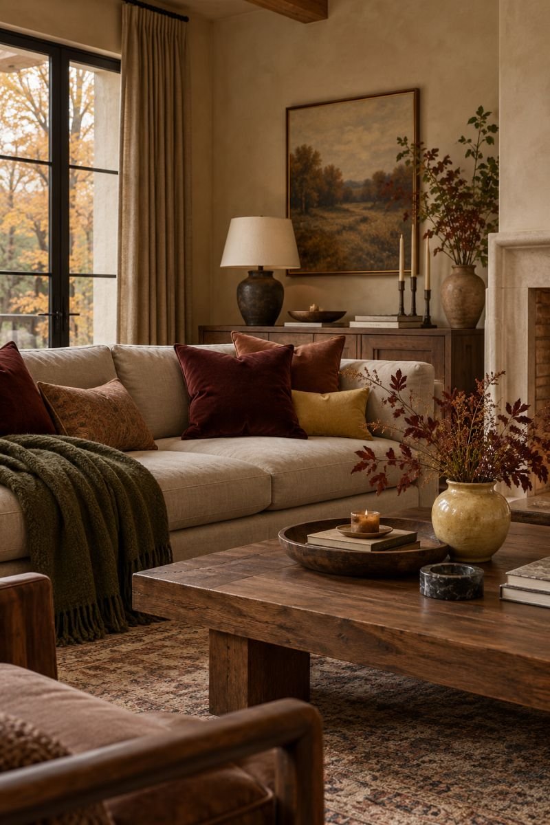Fall room inspo idea muted harvest palette