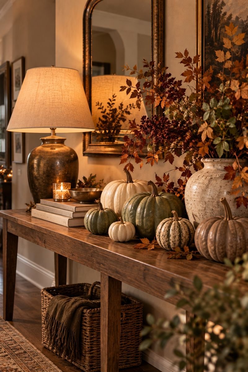 Fall room inspo idea muted pumpkins