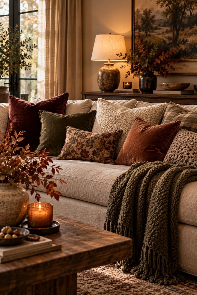 Fall room inspo idea textured pillows