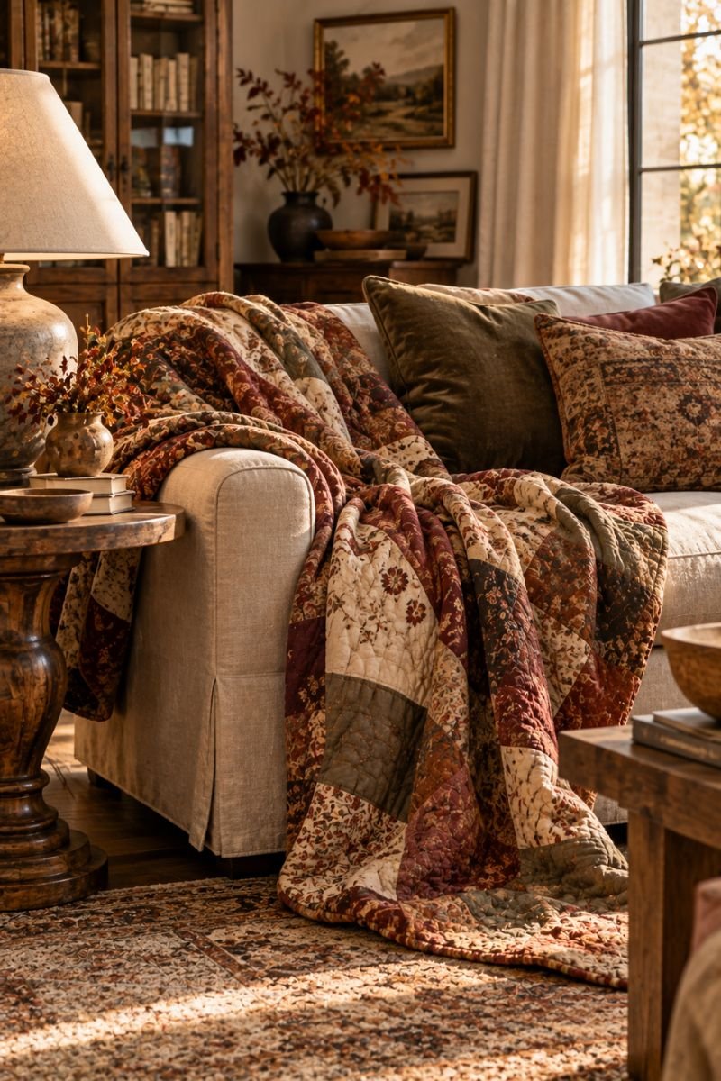 Fall room inspo idea vintage quilt