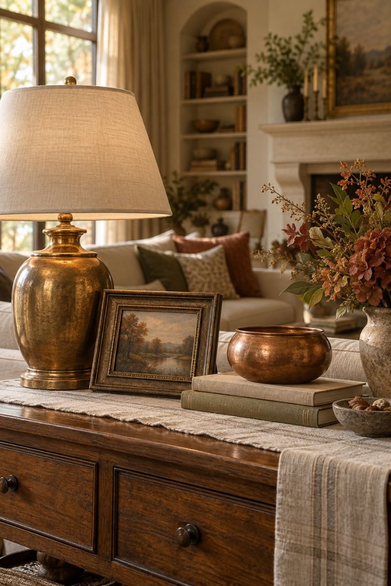 Fall room inspo idea warm metallics