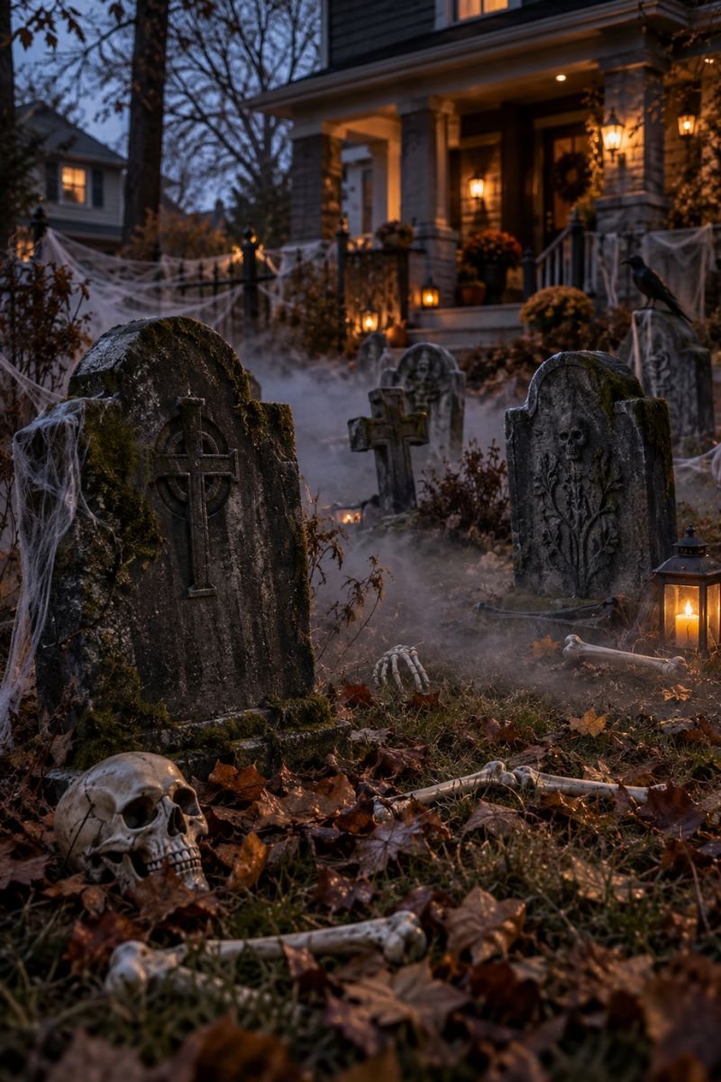 Faux graveyard halloween outdoor decor