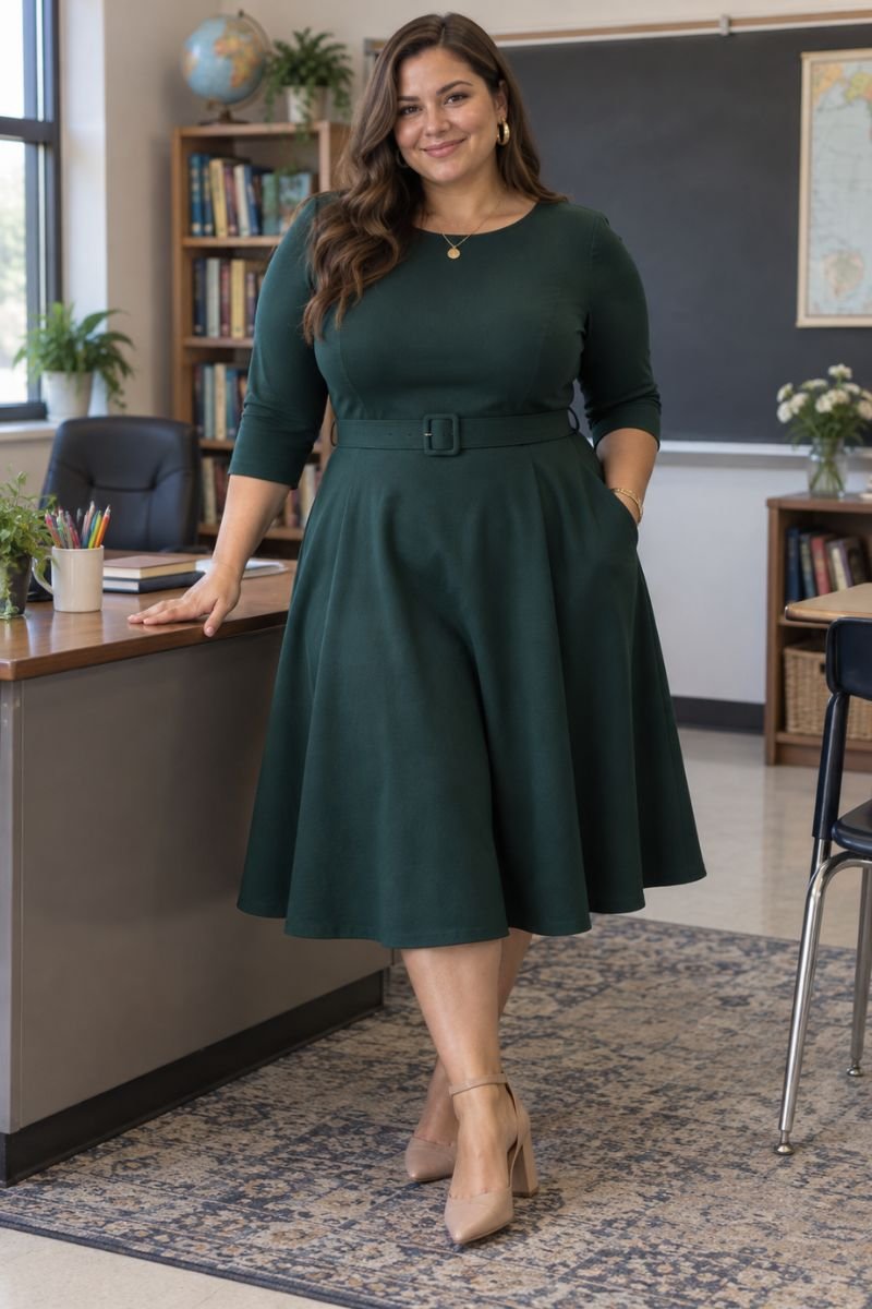 Fit and flare midi dress plus size teacher outfit