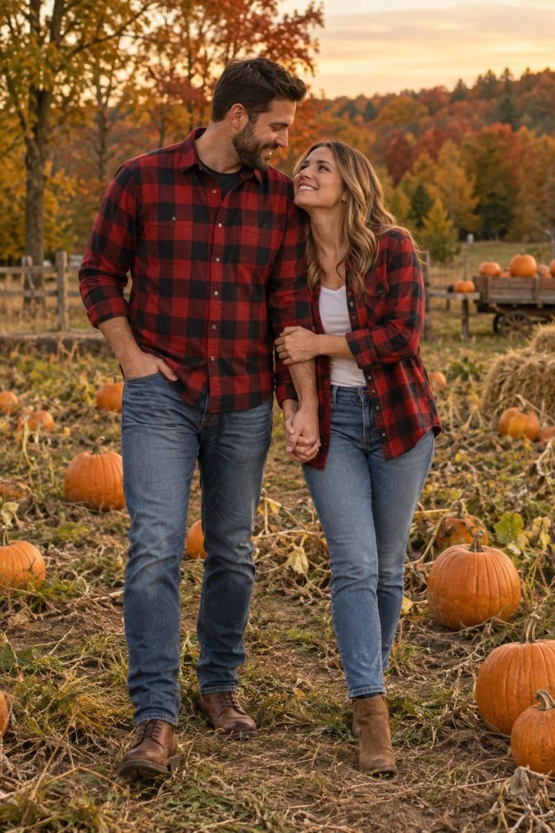 Flannel button downs fall couple outfits