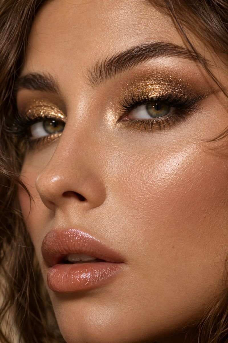 Glitter eyeshadow showgirl costume makeup
