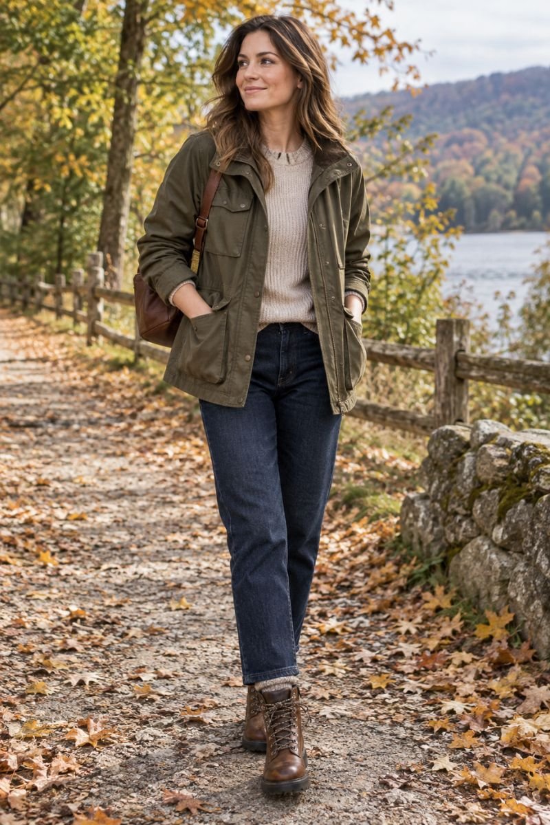 Green and brown outfit idea utility jacket