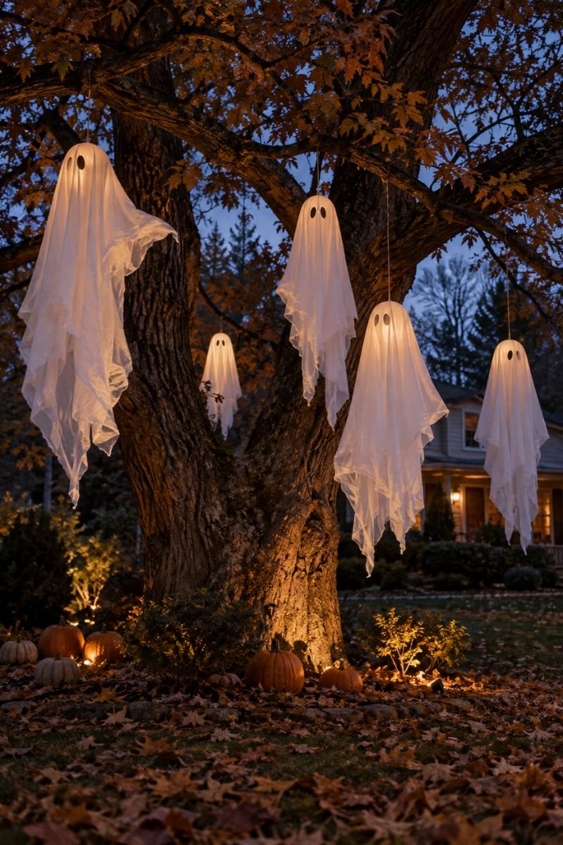 Hanging ghosts halloween outdoor decor