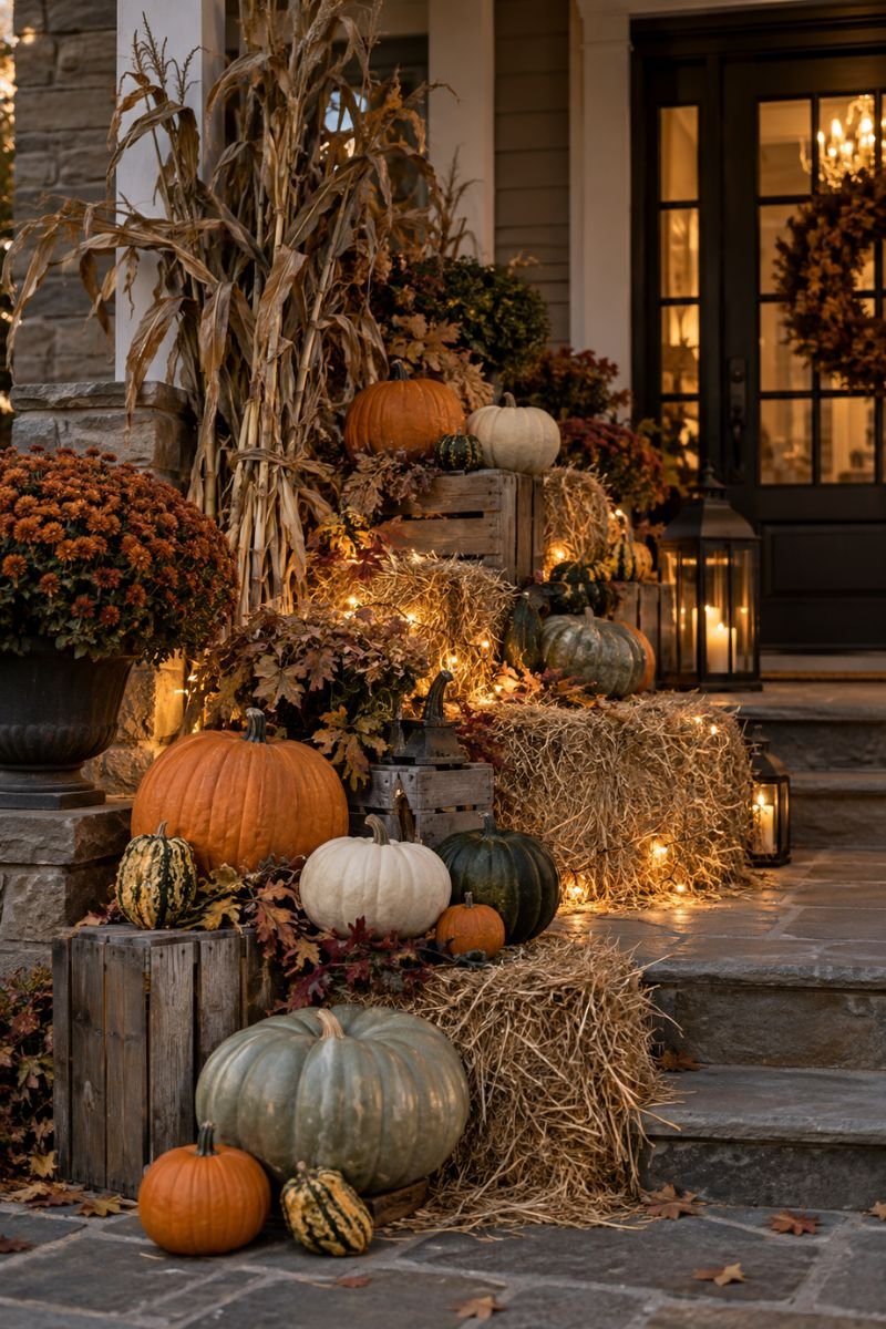 Hay bale display halloween outdoor decor