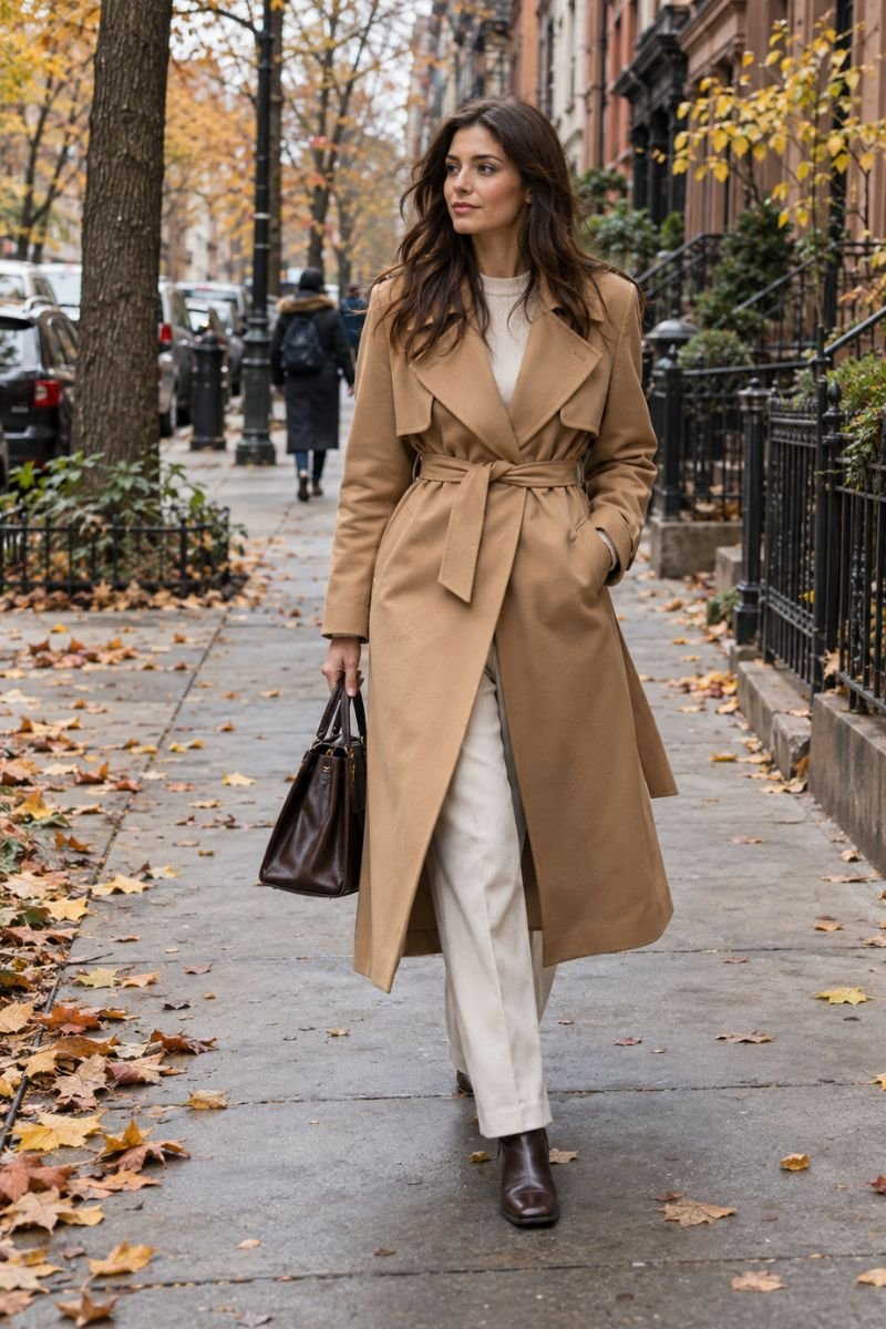 NYC fall outfit idea belted trench coat