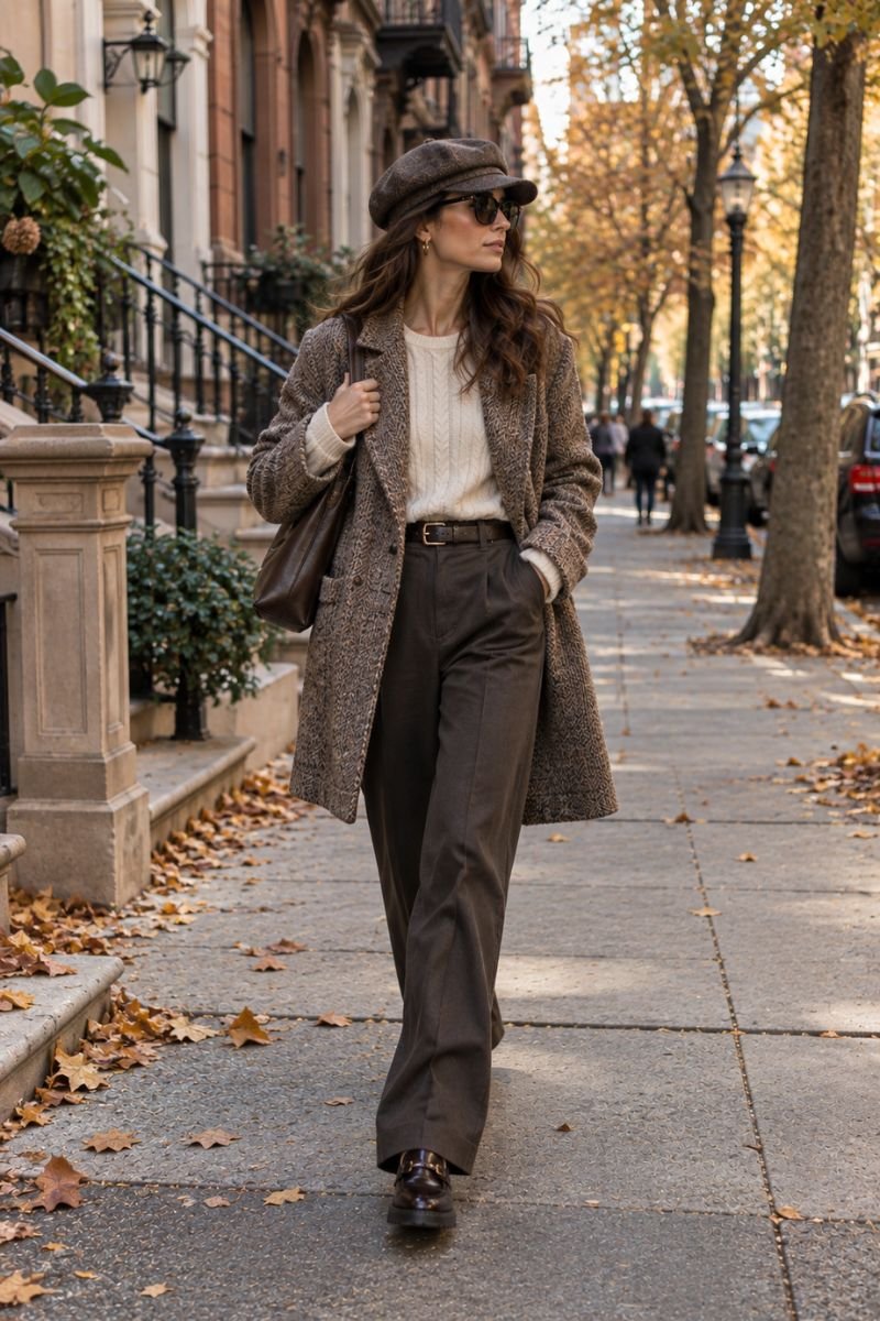 NYC fall outfit idea newsboy hat