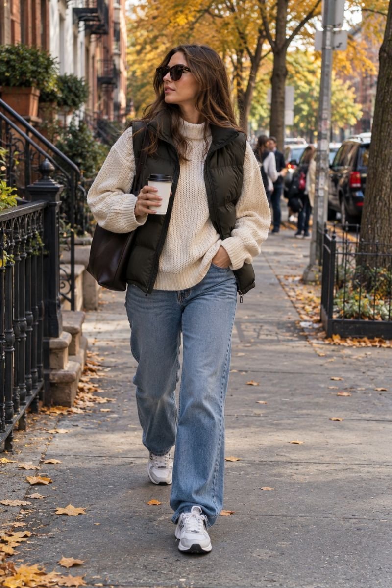 NYC fall outfit idea puffer vest