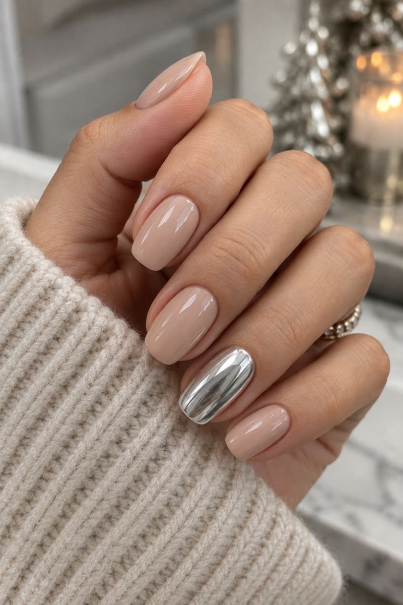 November nails idea chrome silver