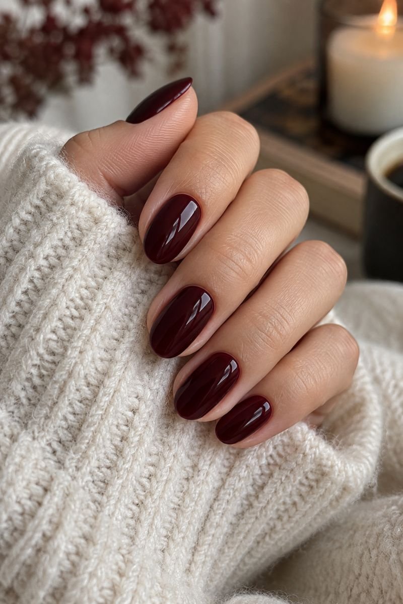 November nails idea deep burgundy