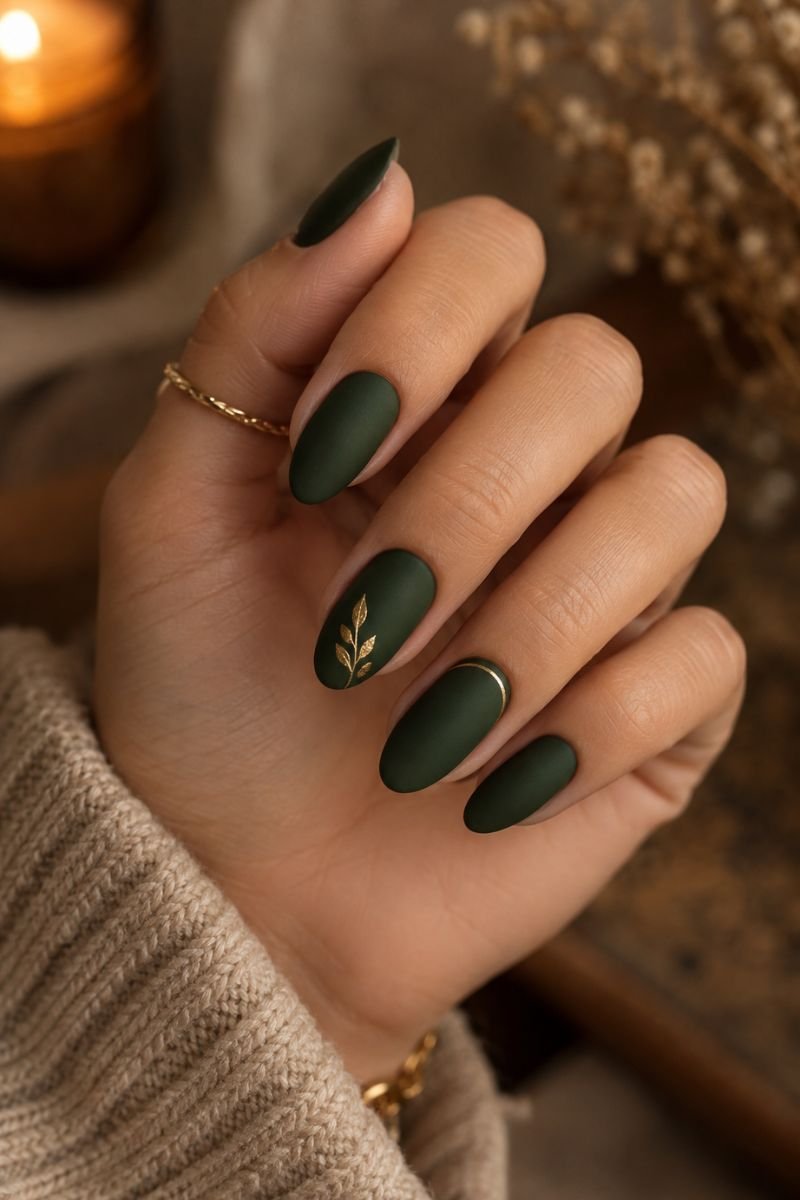 November nails idea forest green