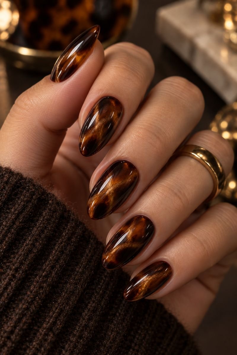 November nails idea tortie cat eye