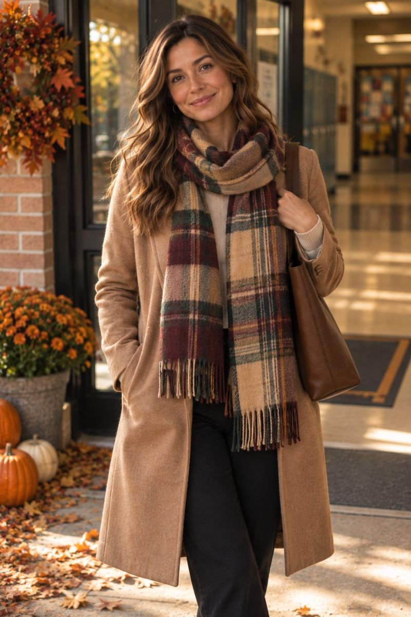 Plaid scarf fall teacher outfit accessory