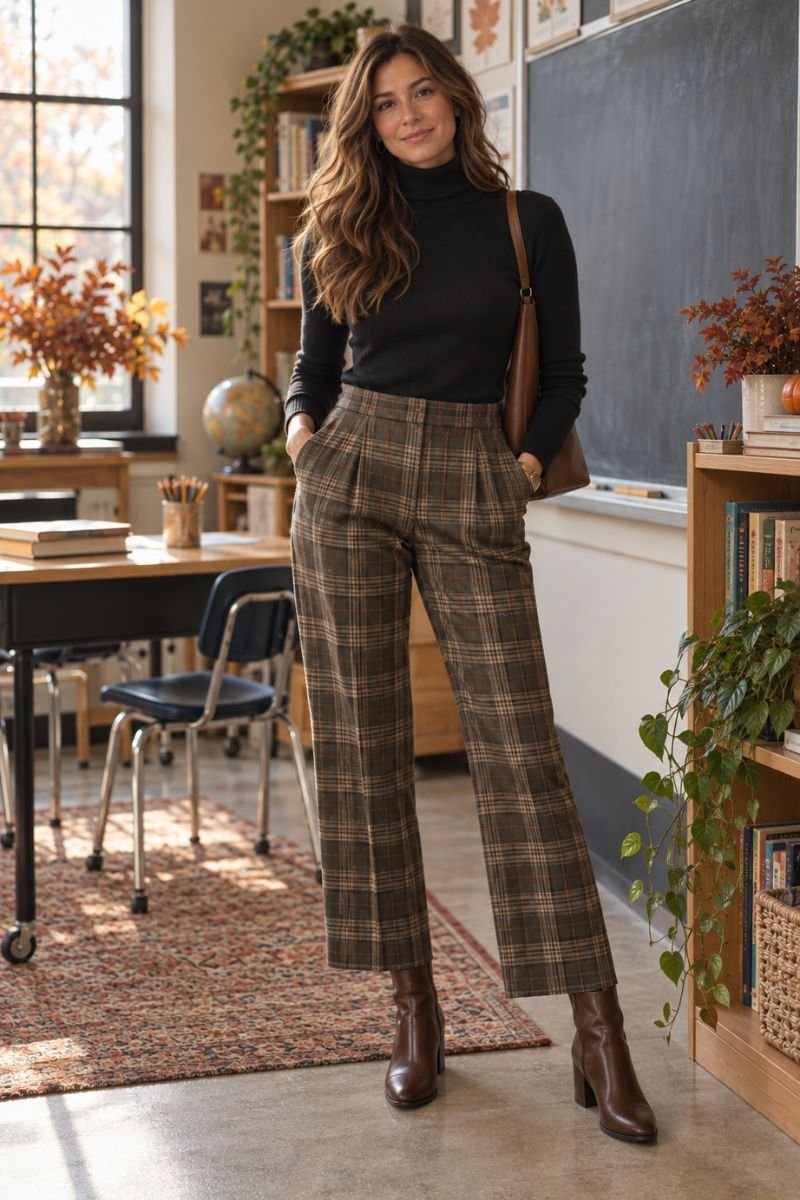 Plaid trousers fall teacher outfit idea