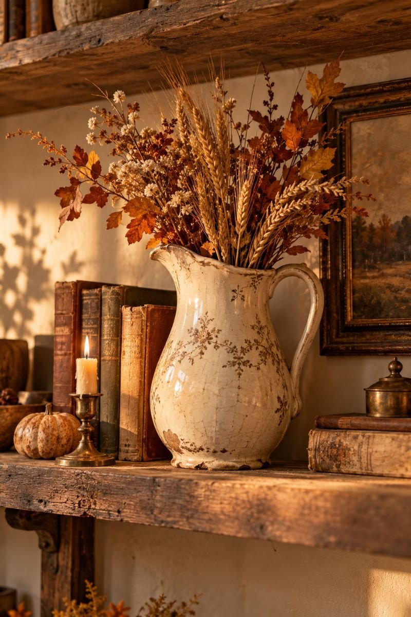 Rustic fall decor idea antique pitcher