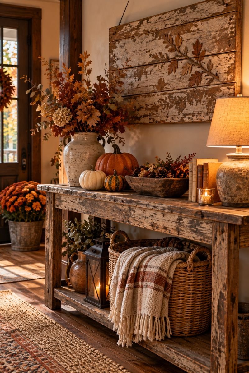 Rustic fall decor idea distressed sign