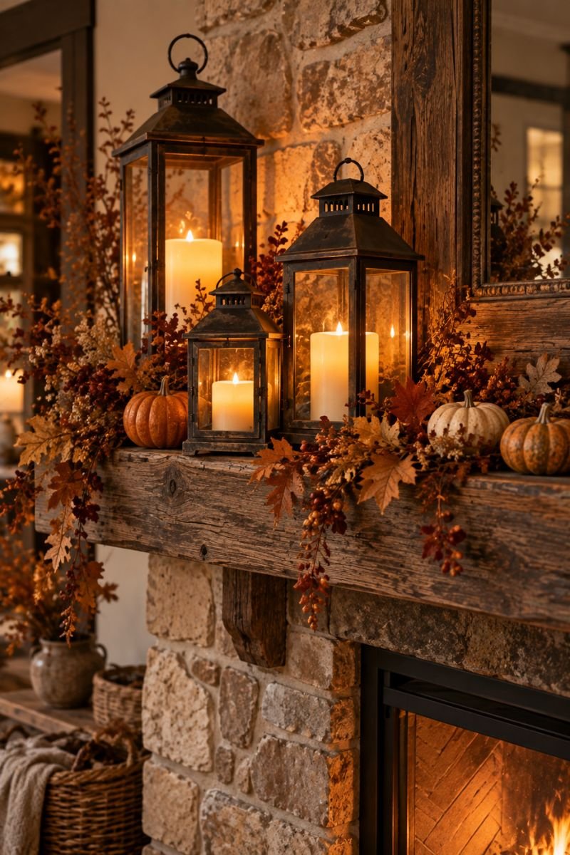 Rustic fall decor idea lanterns