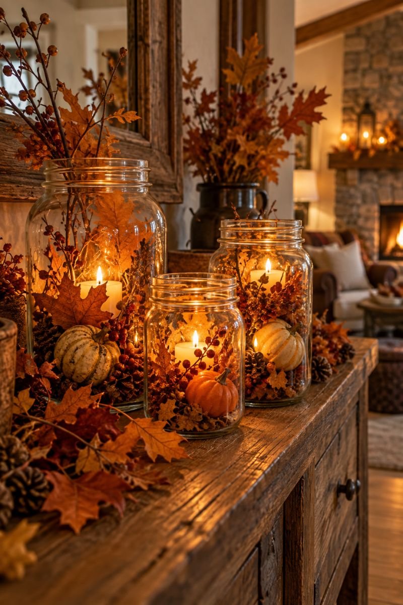 Rustic fall decor idea mason jars