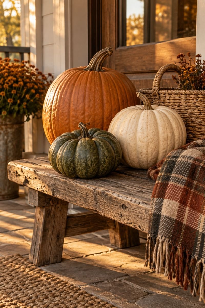 Rustic fall decor idea pumpkin trio
