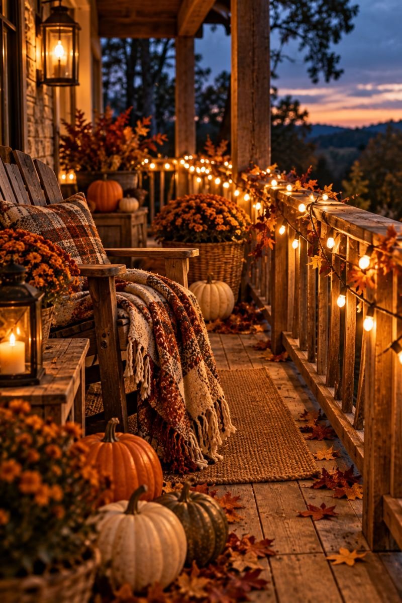 Rustic fall decor idea string lights