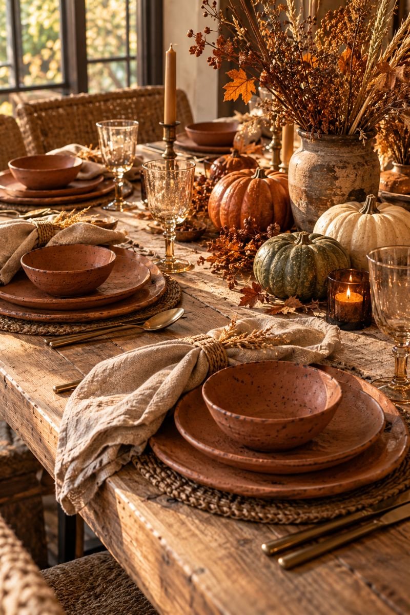 Rustic fall decor idea terracotta tableware