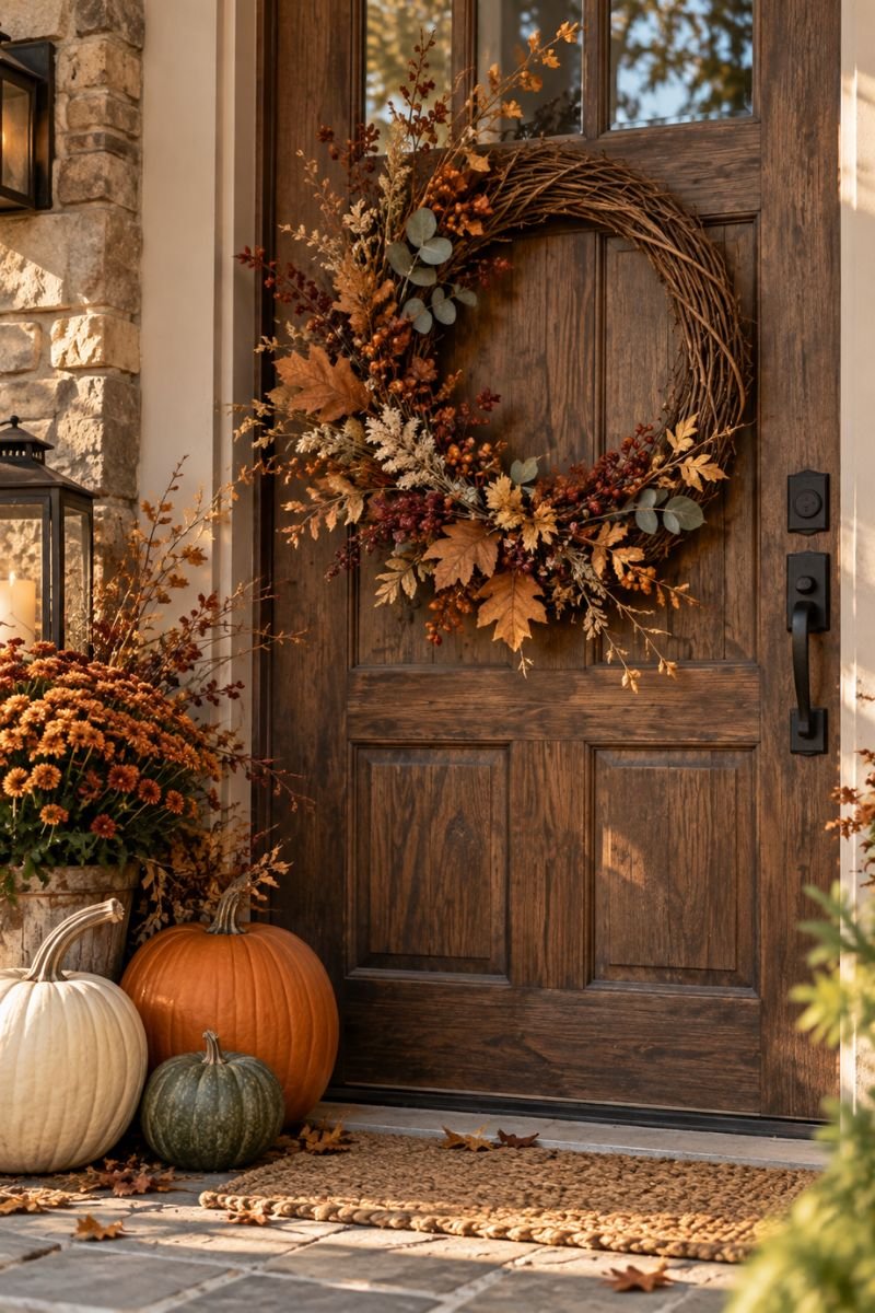 Rustic fall decor idea wicker wreath