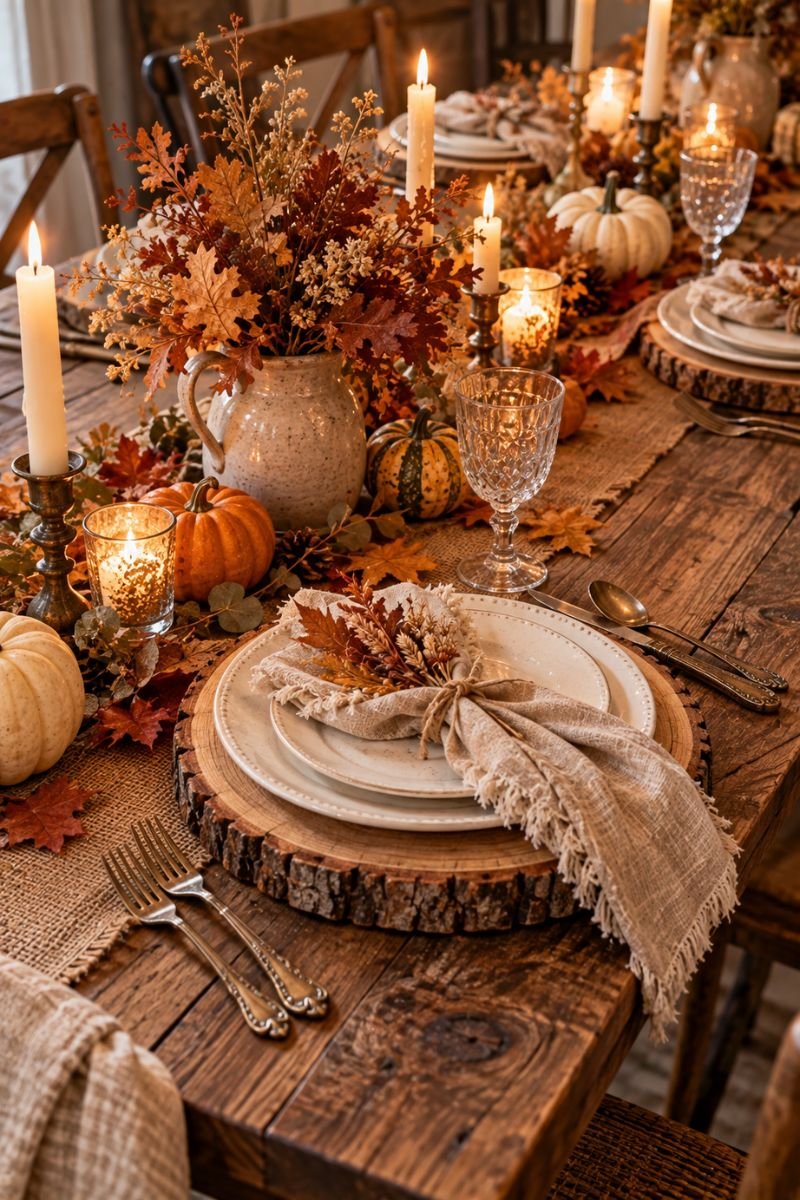 Rustic fall decor idea wood chargers