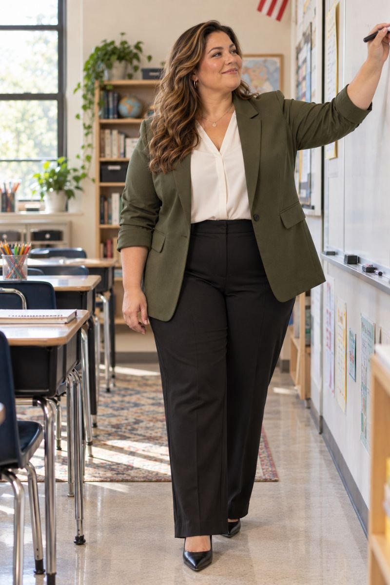 Structured blazer plus size teacher outfit