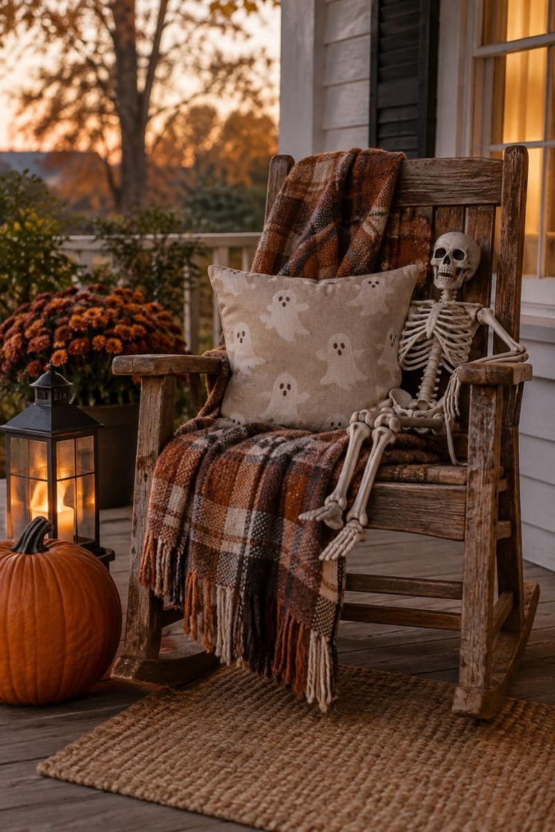 Styled porch swing halloween outdoor decor