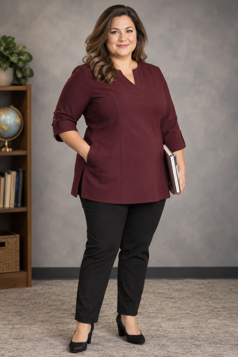 Tailored tunic plus size teacher picture day outfit