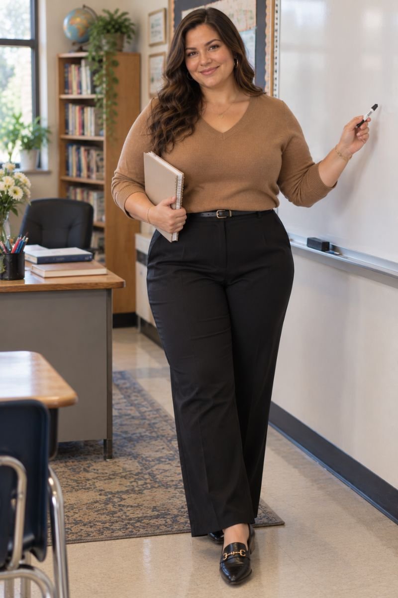 V neck sweater plus size teacher outfit