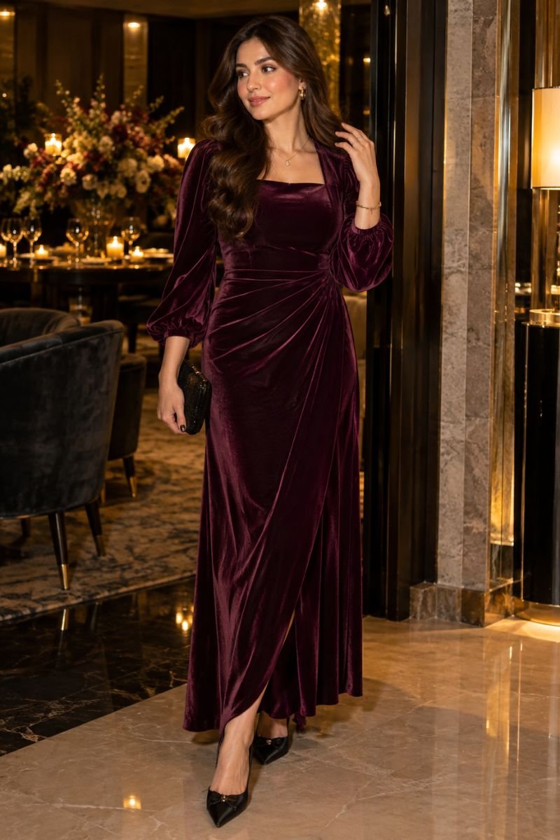 Velvet plum dress outfit idea formal