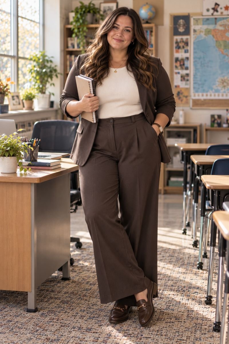 Wide-leg trousers plus size teacher outfit