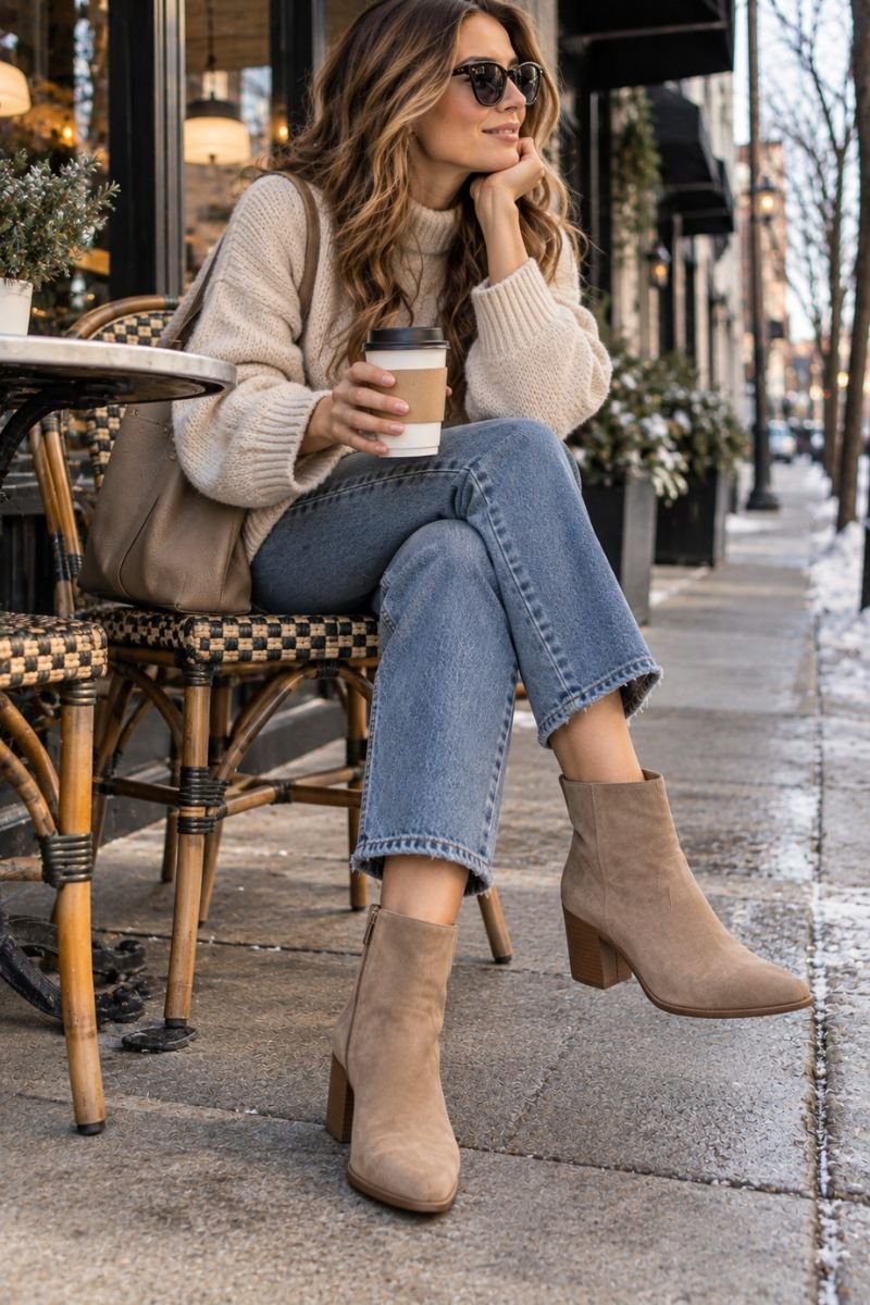 Winter casual outfit idea ankle boots