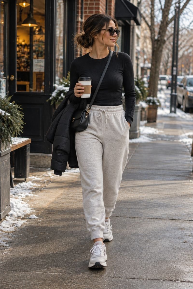 Winter casual outfit idea joggers fitted top