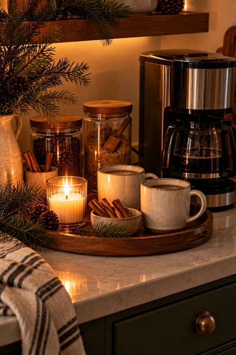 Winter coffee bar idea cozy candles