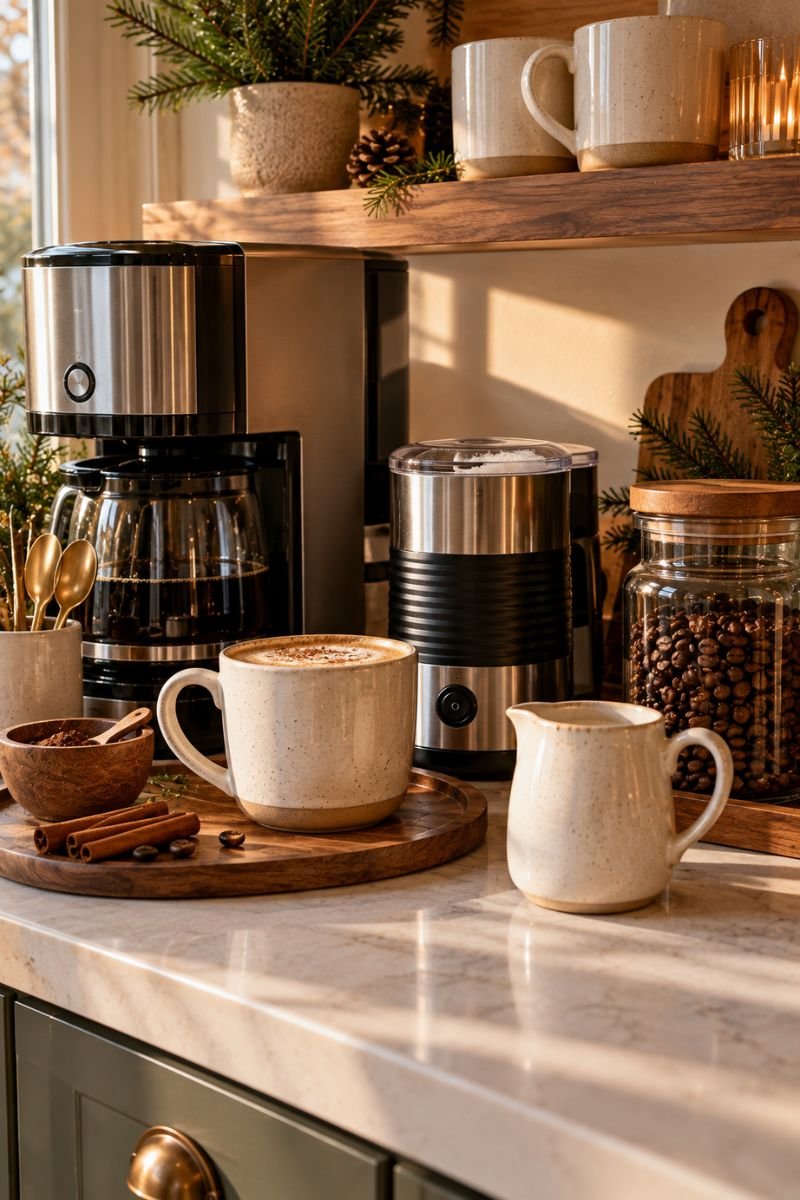 Winter coffee bar idea milk frother