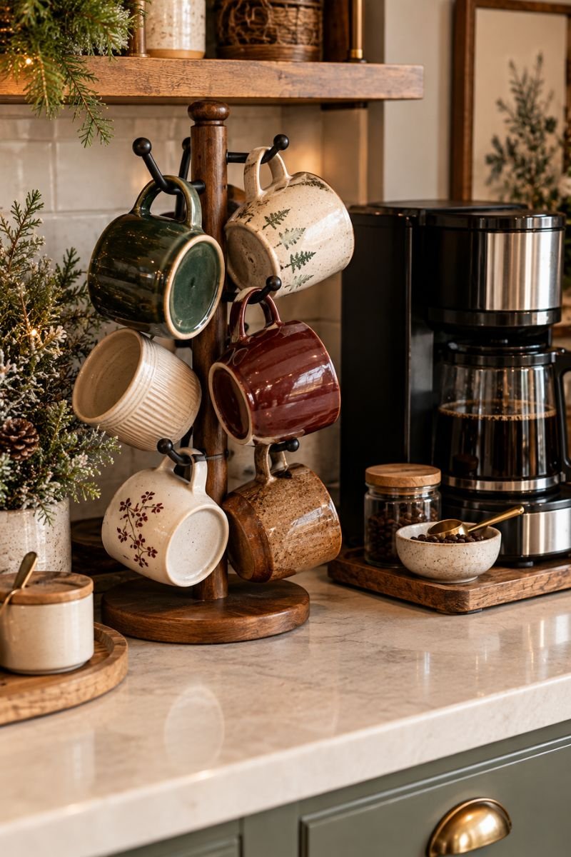 Winter coffee bar idea mug display