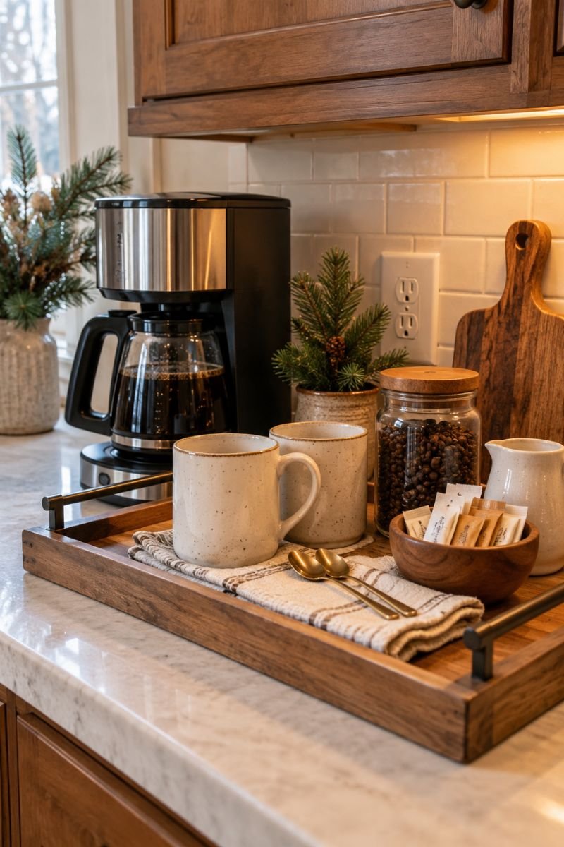 Winter coffee bar idea organizing tray