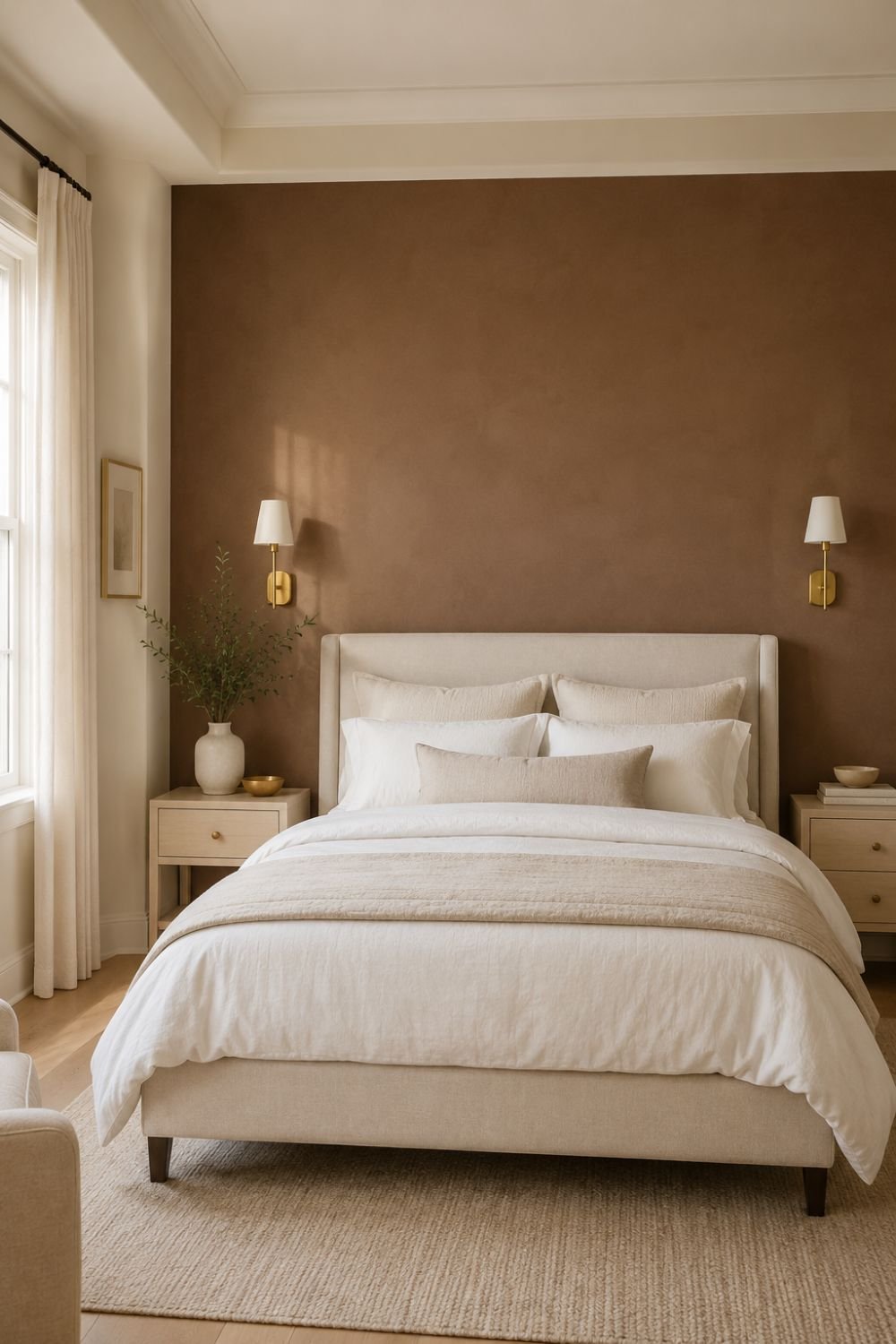 accent wall mocha mousse bedroom idea