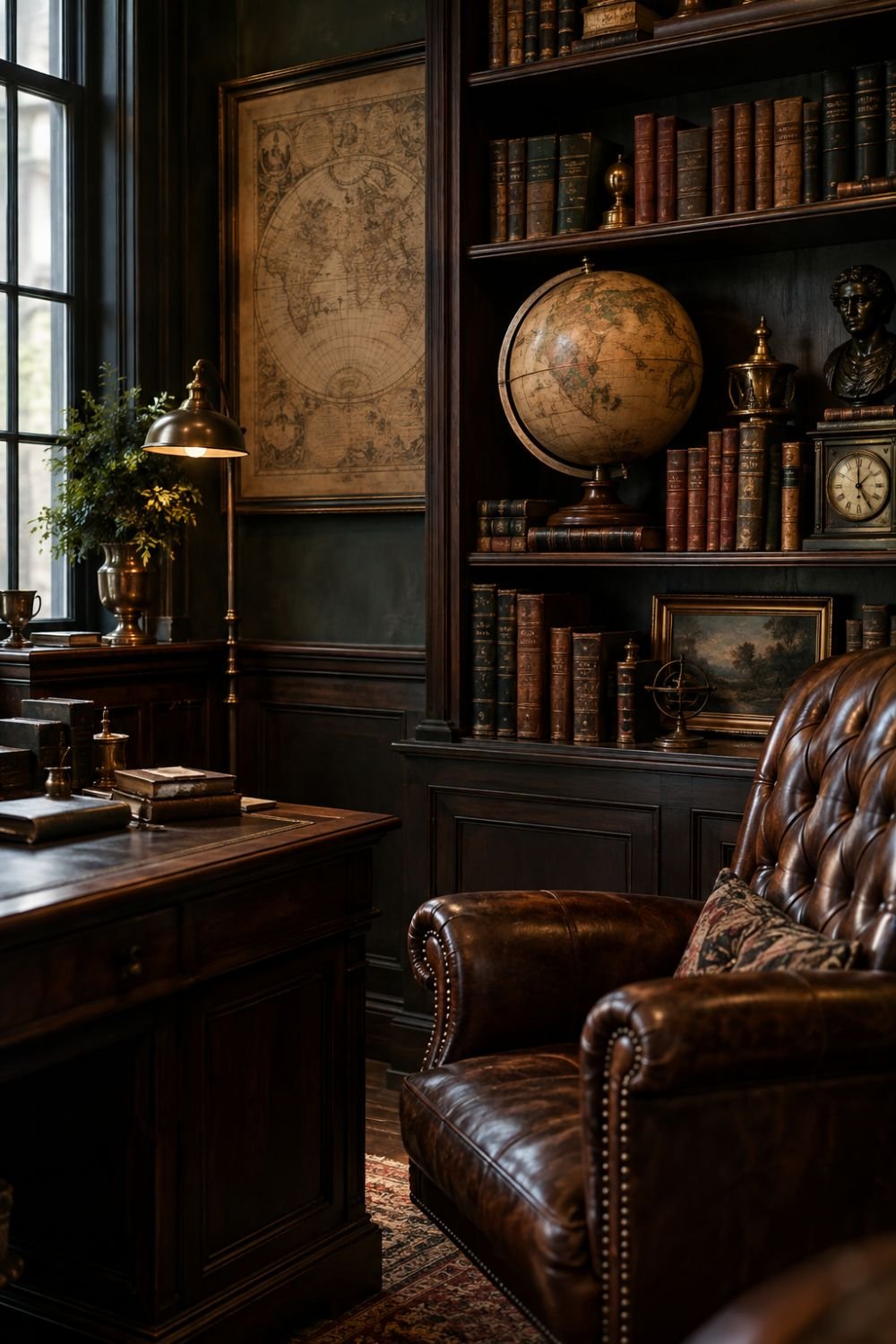 antique globe dark academia home office idea