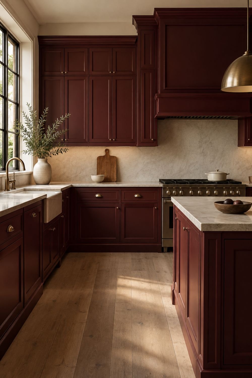 balanced finishes oxblood kitchen idea