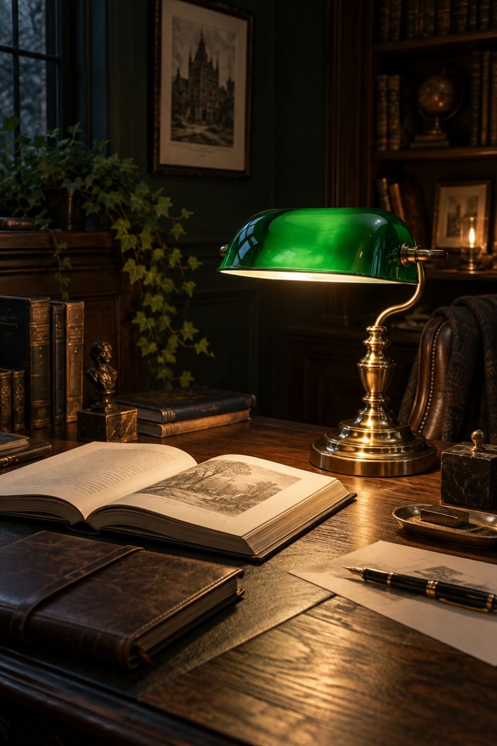 bankers lamp dark academia home office idea