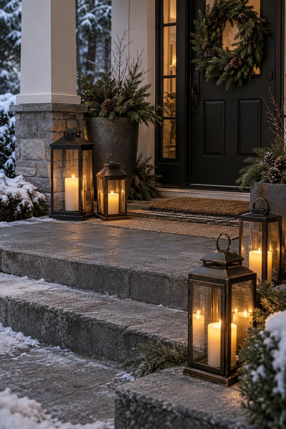 battery candles winter front porch idea