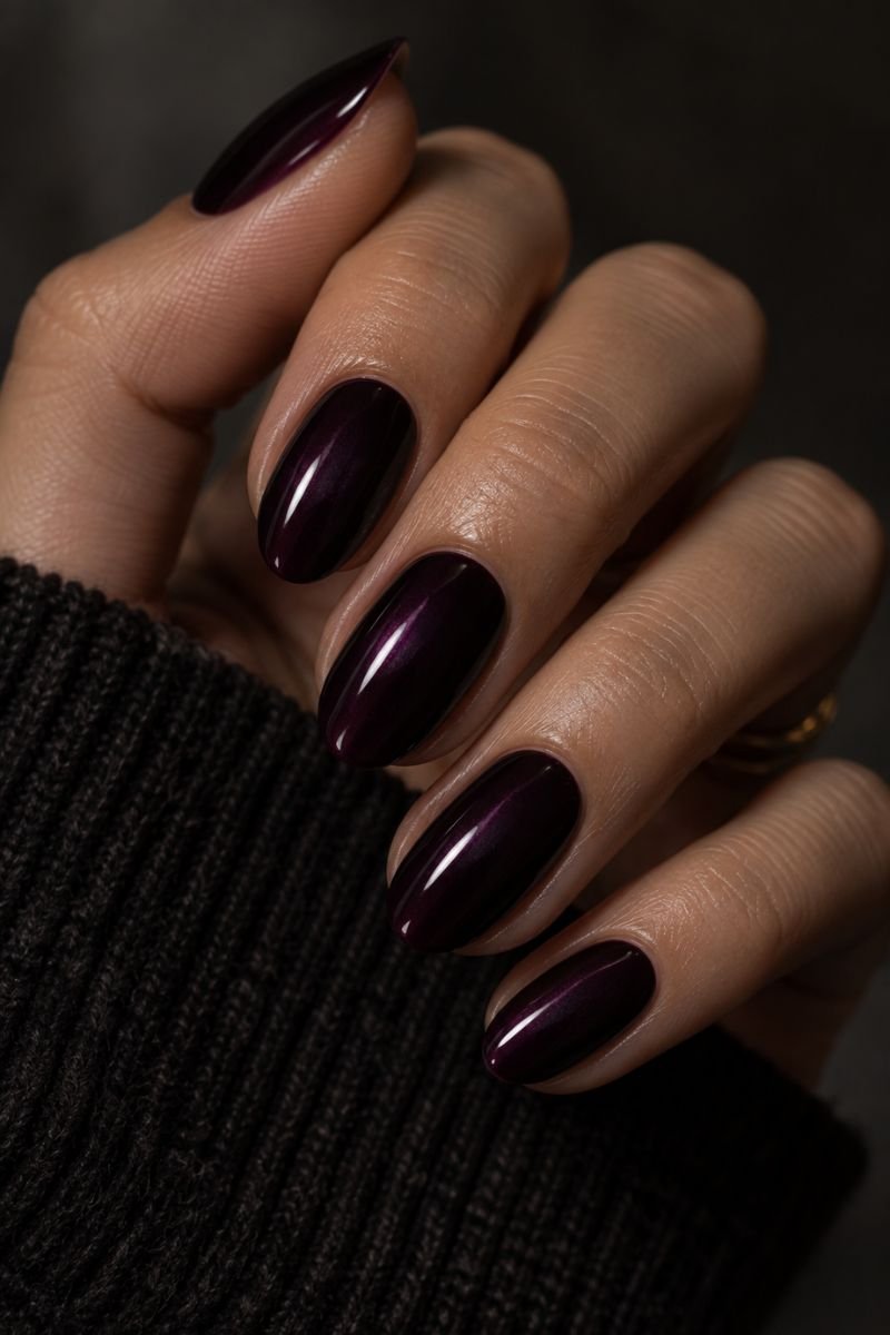 blackened plum halloween nail design