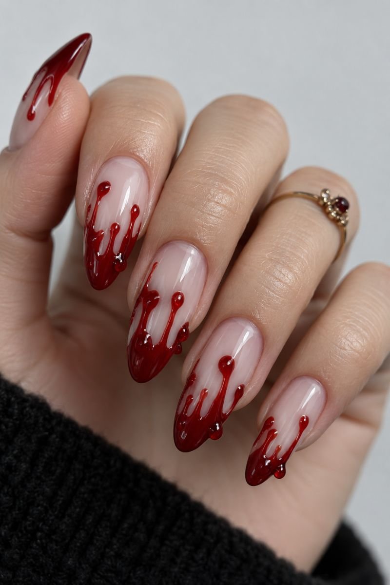 blood drip halloween nail design